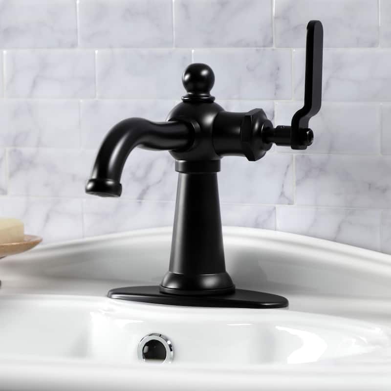 Kingston Brass Knight Single-Handle 1-Hole Deck Mount Bathroom Faucet with Push Pop-Up and Deck Plate