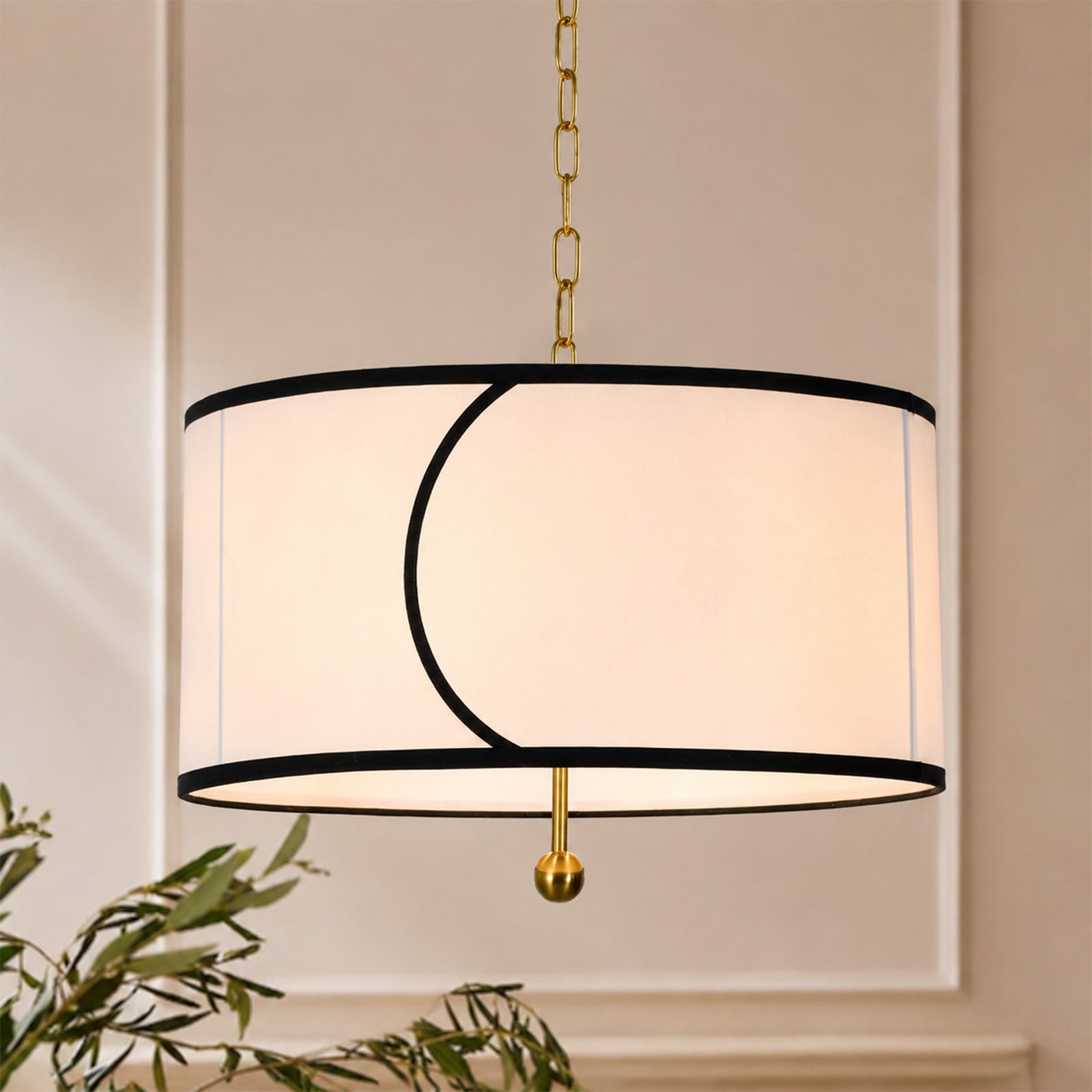 Rennnsan 4-Light Modern Farmhouse White Fabric Round Pendant Light for Dining Room - 23.6 in. W x 15.7 in. H