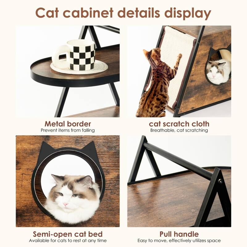 Cat House, End Table.Wood Cat Condo Black Vintage Pet Furniture