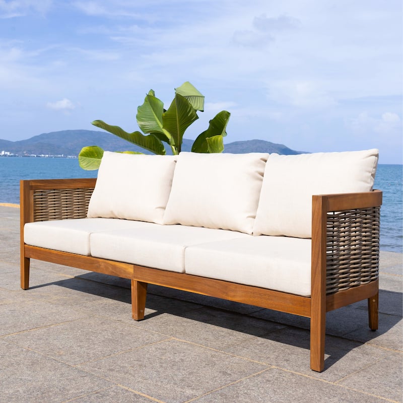 SAFAVIEH Outdoor Living Amanda 3 Seater Sofa. - 76Wx30Dx25H