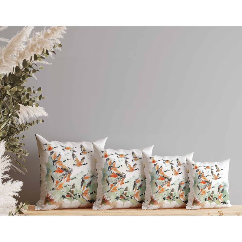 Geese in Flight Indoor/Outdoor Reversible Throw Pillow Green and Orange