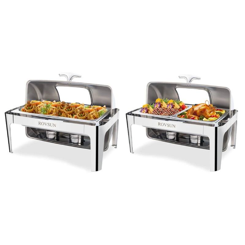 Stainless Steel 9Qt Chafing Dish - 2 Food Pan+1 Food Pan - 2 Food Pan+1 Food Pan
