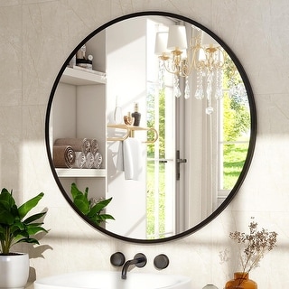 Round Wall Mirror - Black Bathroom Mirror with Metal Frame - Modern ...