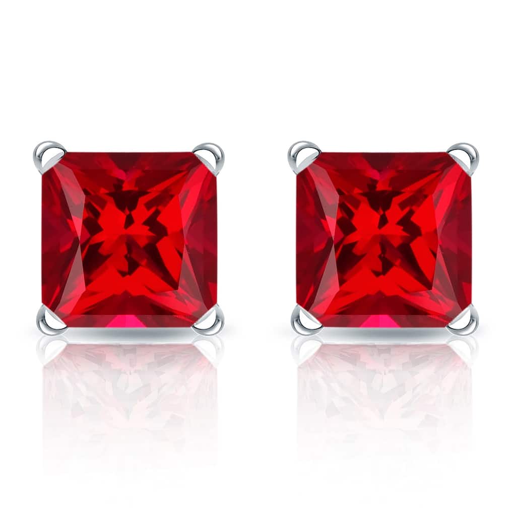 Auriya 14k Gold Lab Grown Gemstone Ruby Stud Earrings Princess 0.25 to 5.00 ct. tw. 4-Prong Martini Push-Back