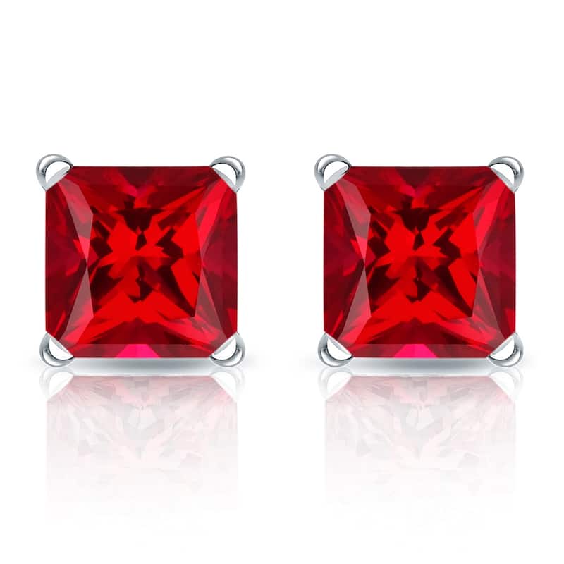 Auriya 14k Gold Lab Grown Gemstone Ruby Stud Earrings Princess 0.25 to 5.00 ct. tw. 4-Prong Martini Screw-Back