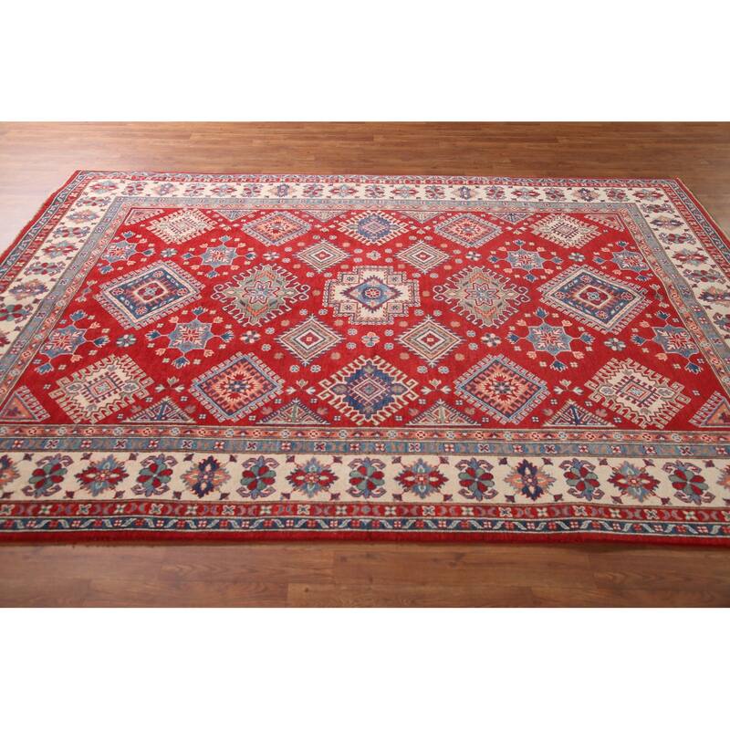 Red Traditional Kazak Area Rug Handmade Oriental Wool Carpet - 6'8" x 9'9"