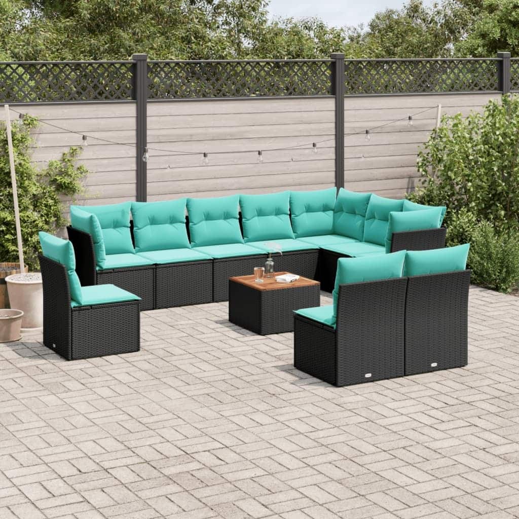 vidaXL Patio Sofa Set with Cushions Outdoor Furniture 11 Piece Poly Rattan - 24.4" x 24.4" x 27.2"