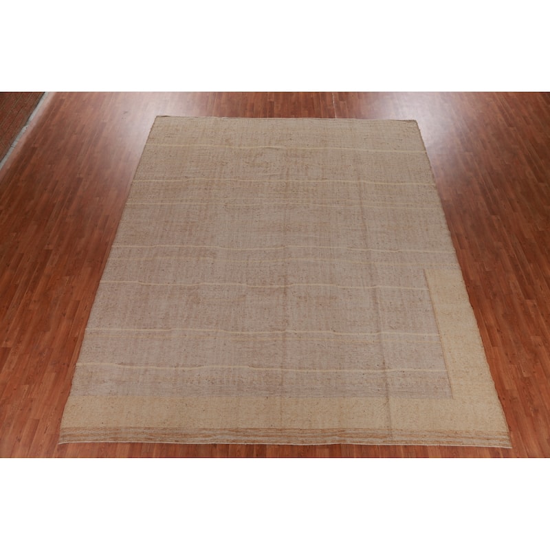 Hand Woven Oriental 100% Jute Carpet Southwestern Modern Brown Kilim Area Rug - 12' 5'' X 10' 4''