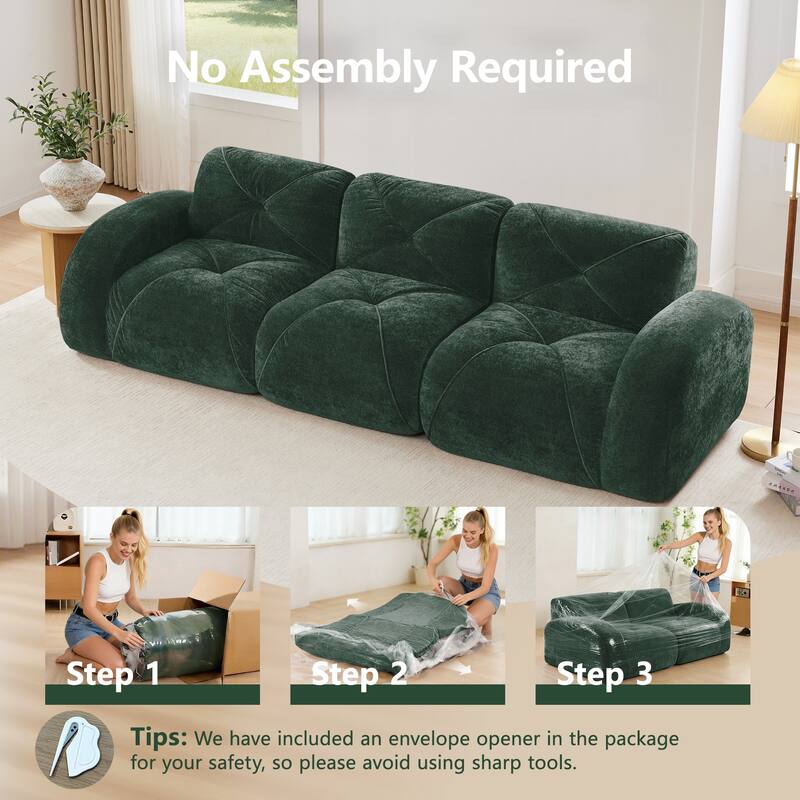 Rossetta 110" Anti-Slip Design Tufted Velvet Modular Boneless Sectional Cloud Couch, No Assembly Required