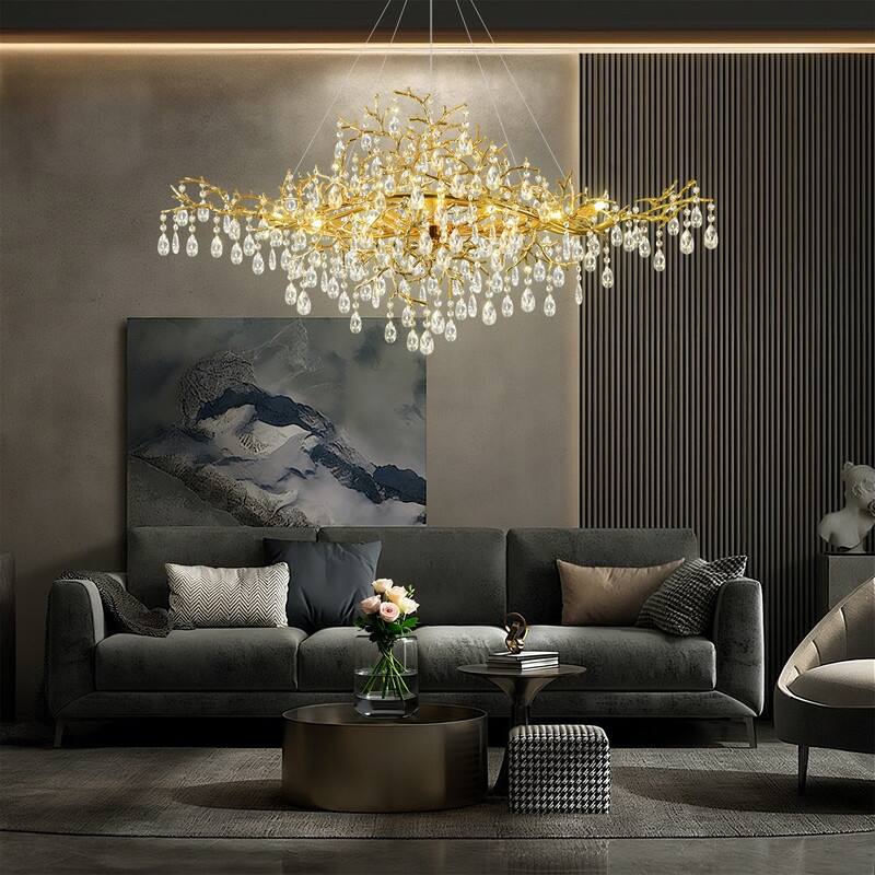 47 in. Raindrop Chandeliers, 12-Light Luxury Crystal Silver Tree Branch Chandelier for Dining Room, Kitchen Island,