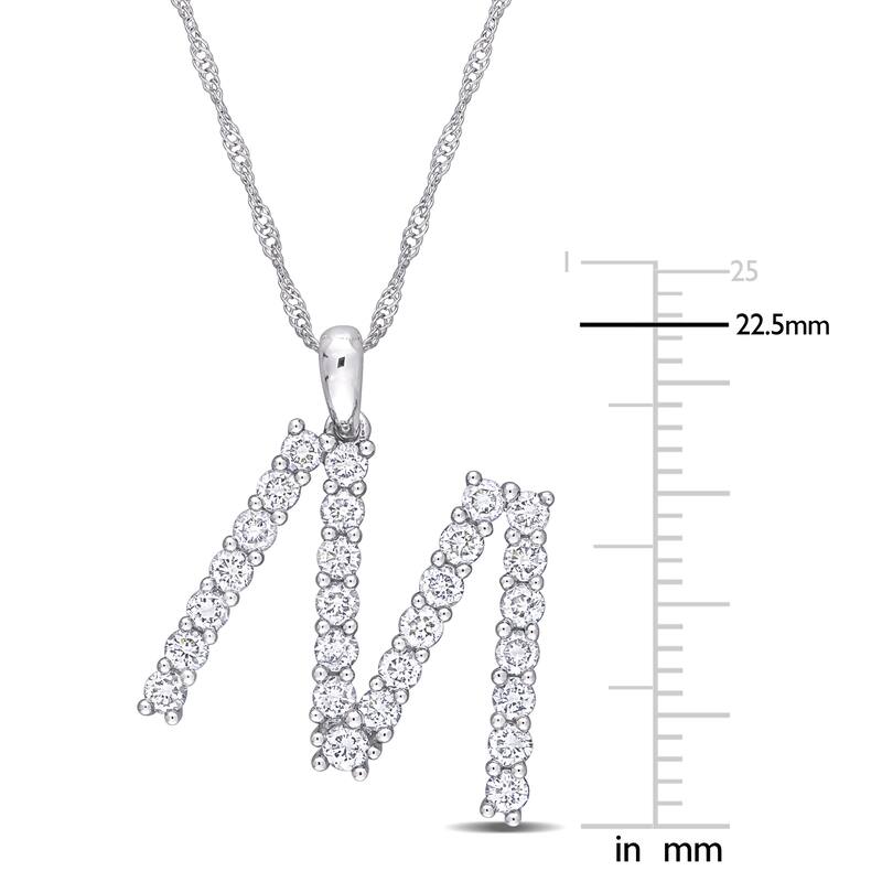 Miadora 1ct TDW Diamond 'M' Initial Necklace in 10k White Gold
