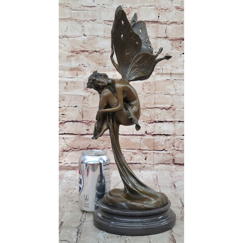 Sleeping Winged Fairy Angel Nymph Bronze Fantasy Statue Sculpture Collectible 15.5 Inches X 6 Inches