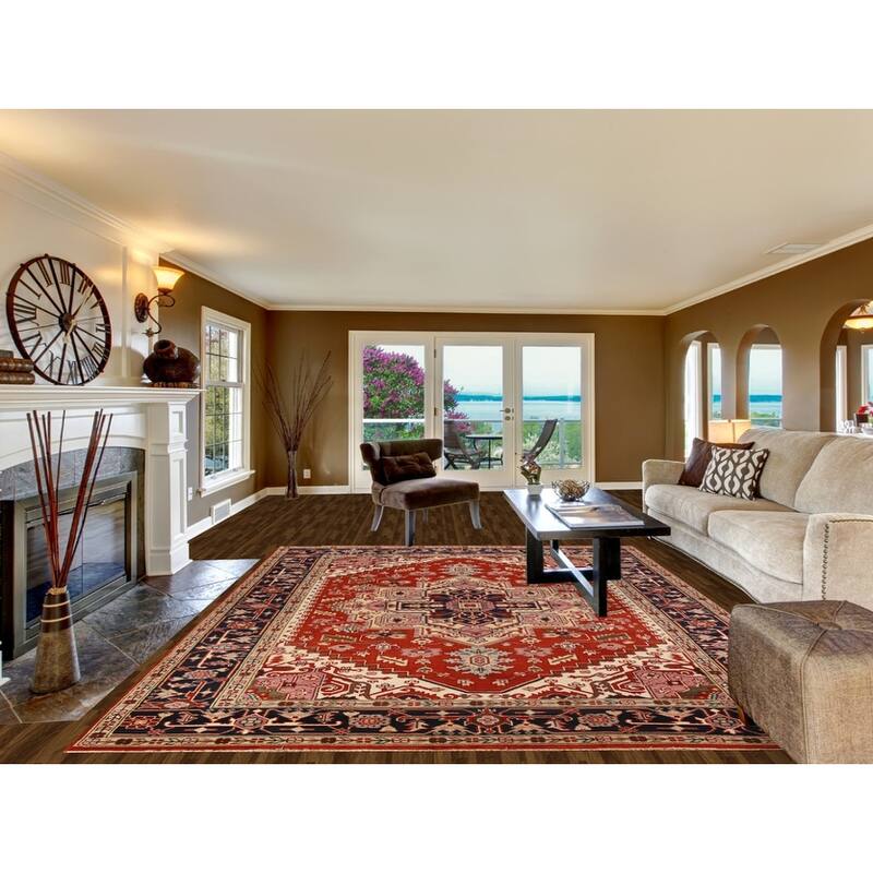 Geometric Heriz Serapi Indian Area Rug Handmade Wool Carpet - 8'9" x 11'7"