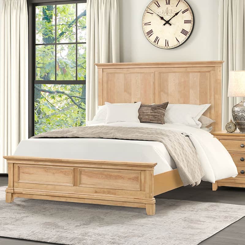 Wooden Queen Bed with Plank Headboard in Natural Oak