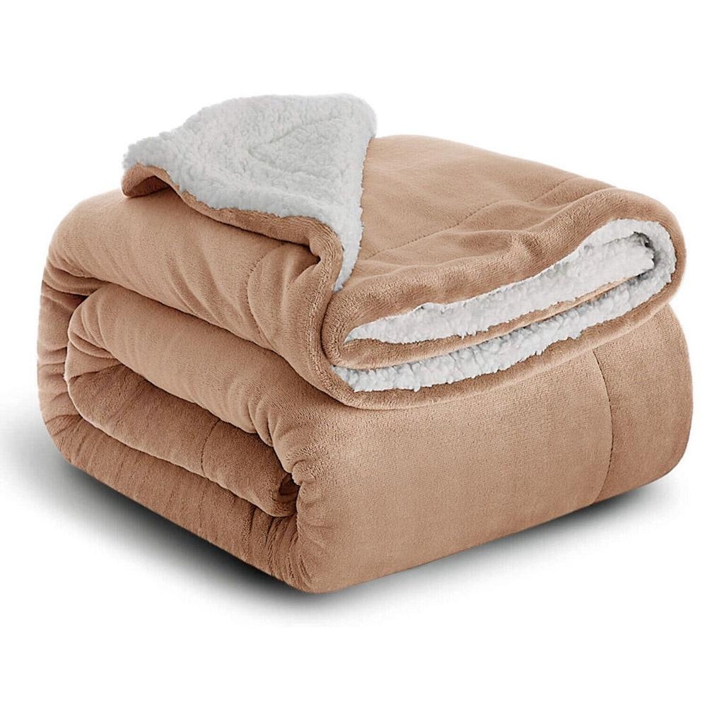 50 x 60 400 Gsm Throws Sherpa Fleece Blanket Reversible Camel