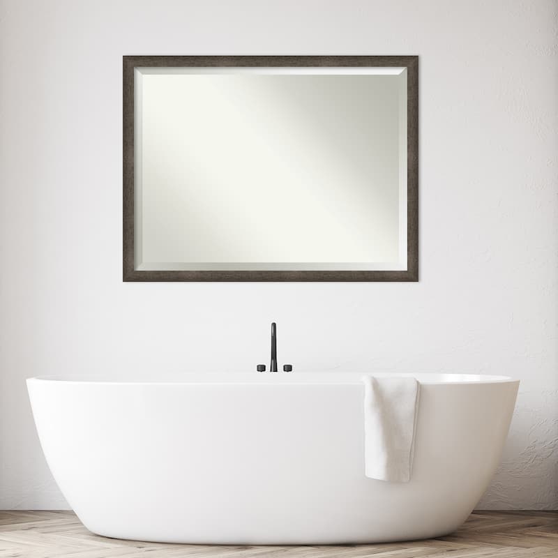 Dappled Narrow Beveled Wood Framed Bathroom Vanity Wall Mirror