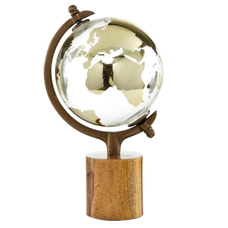 Gold or Silver Wood Globe with Brown Base