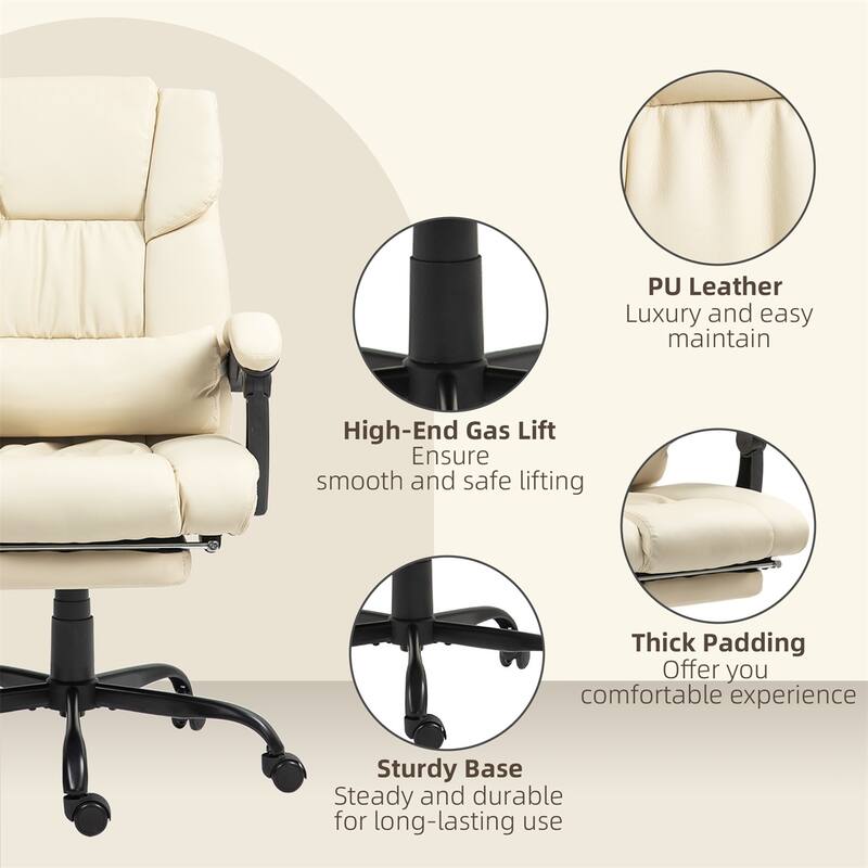 Adjustable Recliner Office Chair with Footrest Vibration Massage and High Back Swivel Wheels - 26" W x 29.5" D x 44"-48" H