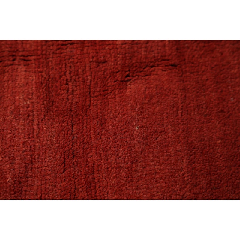Gabbeh Modern Rug Hand-Knotted Red Solid Wool Carpet - 3'4" x 5'0"