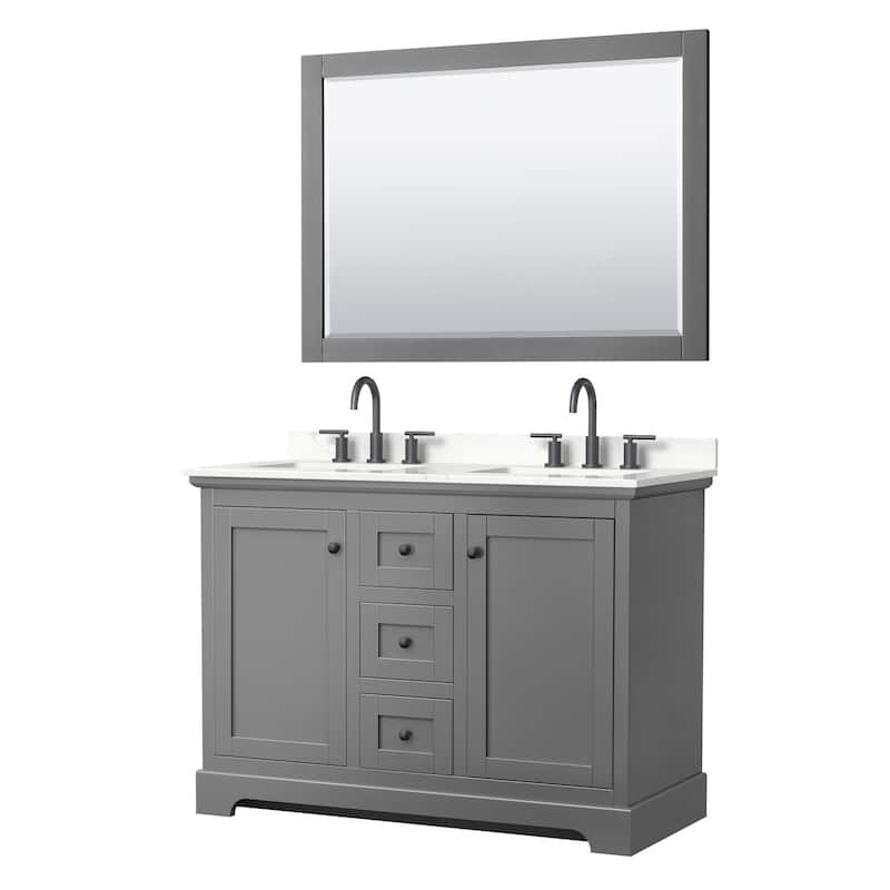 Wyndham Collection WCV232348D-QTZ-US3M46 Avery 48" Free Standing - Dark Gray / Giotto Quartz Top / Matte Black