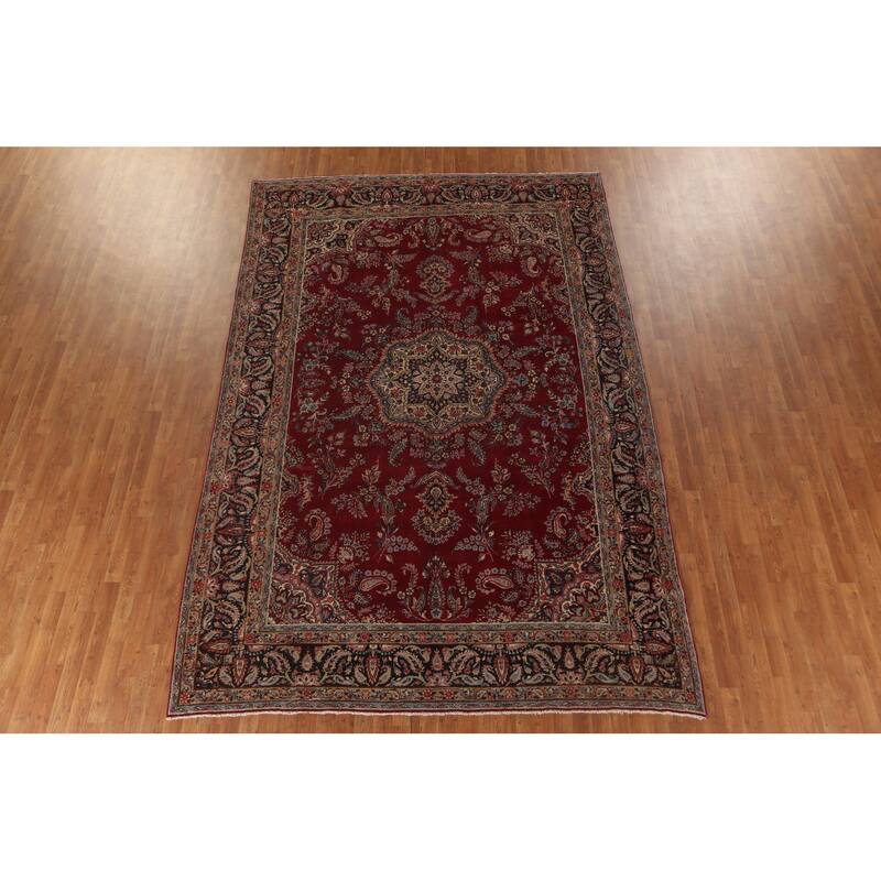 Vegetable Dye Yazd Persian Antique Area Rug Handmade Wool Carpet - 7'10"x 11'10"