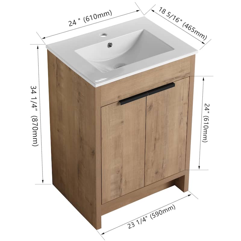 Bathroom Vanity With Sink In 24/30/36 Inch, Freestanding Bathroom Vanity With Soft Close Door and Adjustable Shelf
