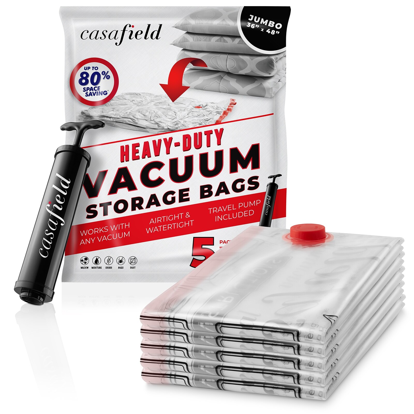 Vacuum Space Storage Saver Bags with Travel Pump by Casafield