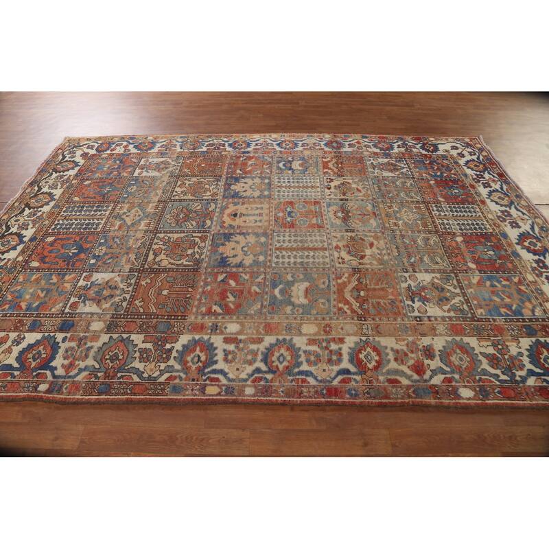 Geometric Bakhtiari Persian Vintage Rug Handmade Wool Carpet - 6'10"x 10'2"
