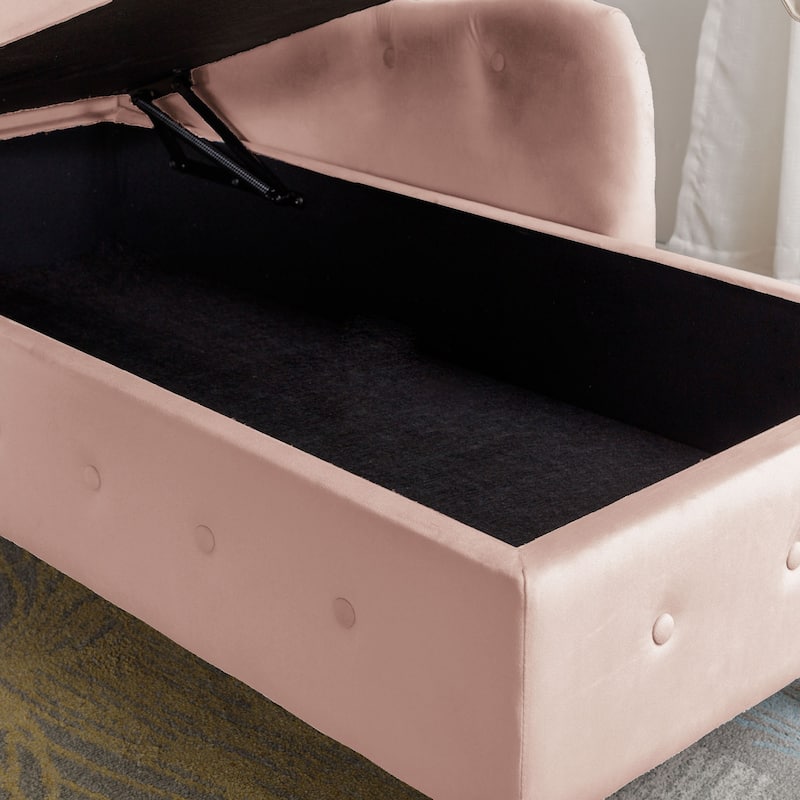 Velvet Upholstered Rolled Arm Chaise Lounge with Storage and Pillow