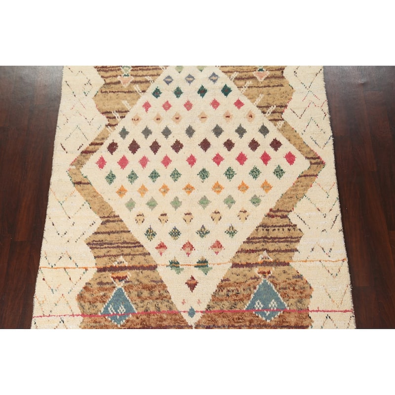 Geometric Oriental Moroccan Wool Area Rug Hand-knotted Tribal Carpet - 5'11" x 9'1"