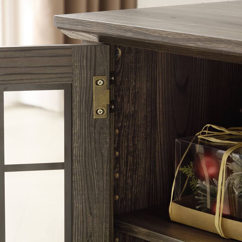 GDFStudio Eulalia Wood 2-Door Storage TV Stand with Faux Stone Mantle