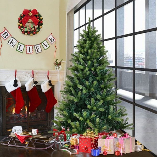 Costway 6 Ft Artificial Christmas Tree 804 Tips With Solid Metal Legs Green Full Tree