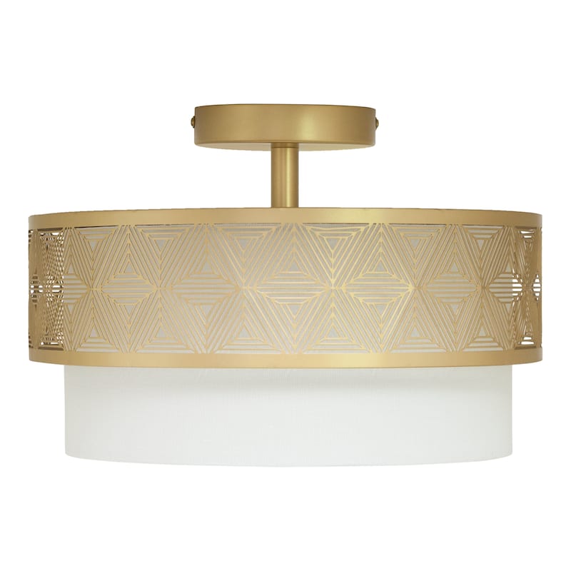 Celia River of Goods Gold Metal and White Fabric Drum 13.125-Inch Ceiling Light - 13.125" x 13.125" x 8.75"