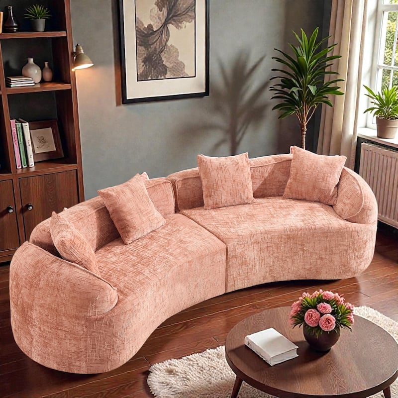 Curved Compressed Sofa Nordic Style, Chenille Upholstered 4 Seat Couch with Medium Soft Comfort for Living Room