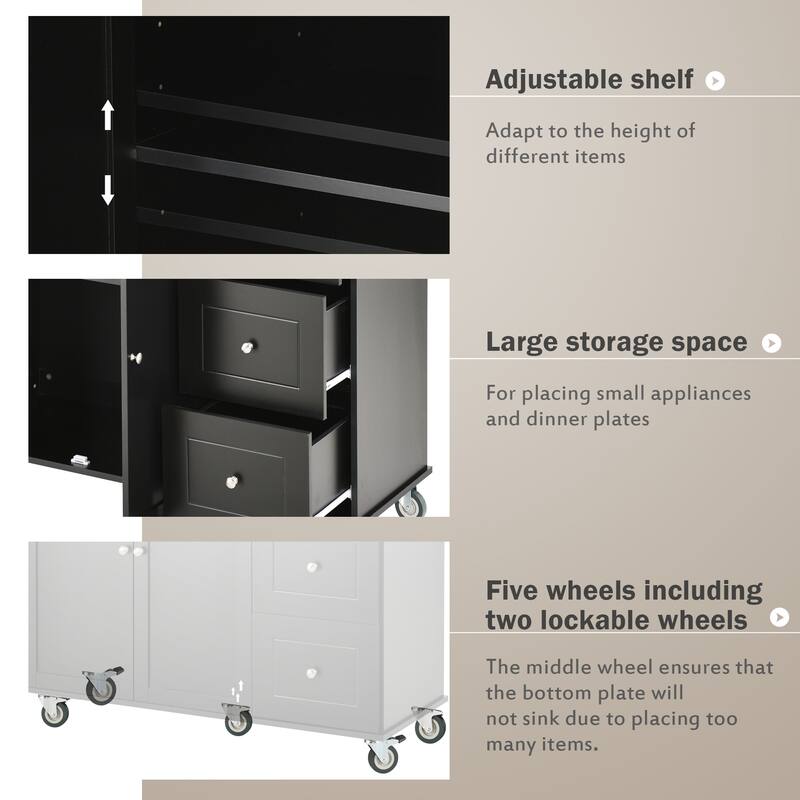 52.7 Inch Width Rolling Mobile Kitchen Island with Locking Wheels