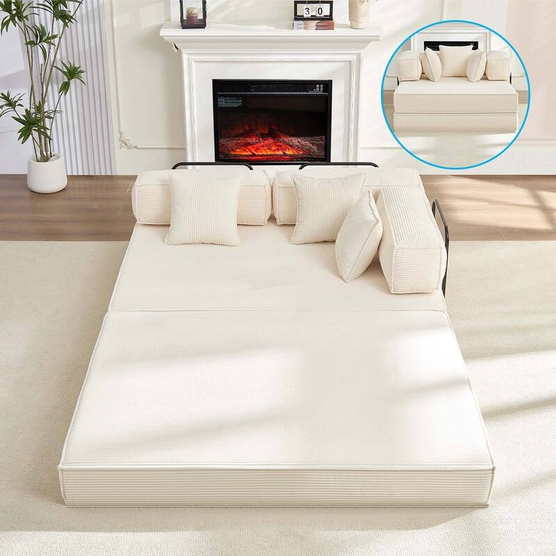 Mixoy 66" Convertible Sleeper Sofa Bed with Pillows, Folding Mattress Couch, Removable Washable Floor Sofa for Small Spaces