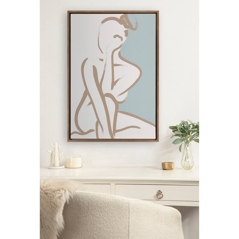Kate and Laurel Line Art Tan Teal Canvas by Creative Bunch Studio