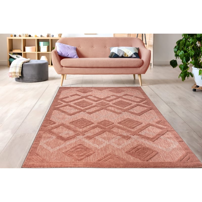 LaDole Rugs Geometric Modern Contemporary Runner Rug - 1'10" X 2'11" - Salmon Red