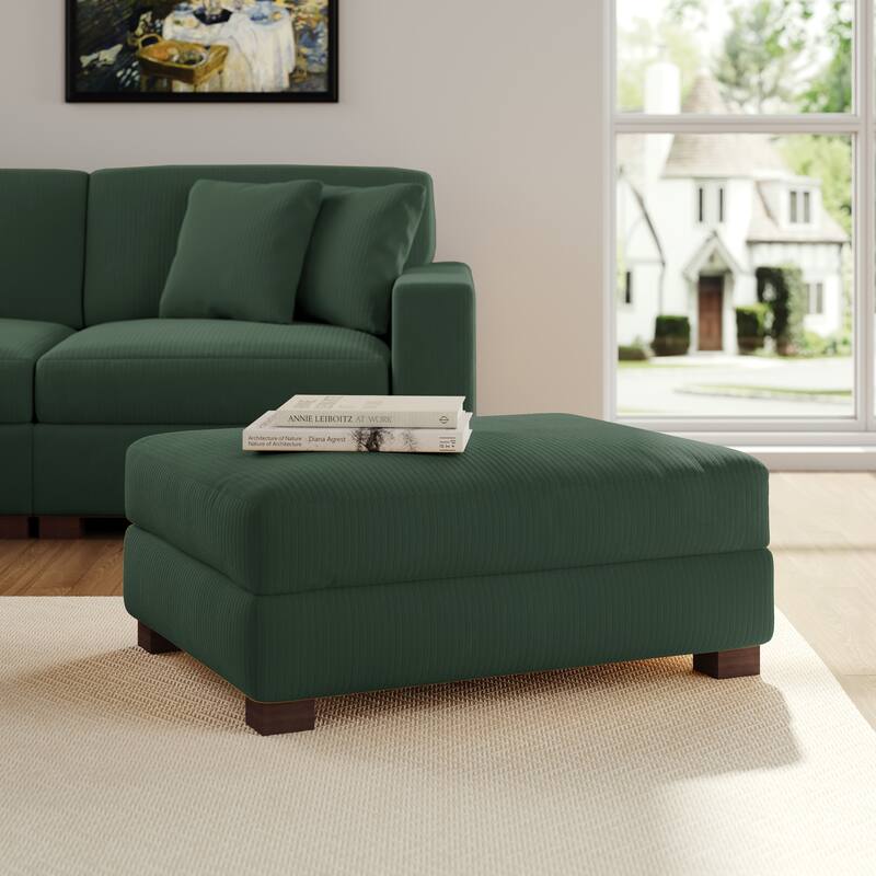 Rectangular Corduroy Oversized Ottoman - Hunter Green