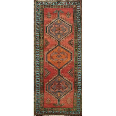 Hand Knotted Oriental 100% Wool Carpet Traditional Tribal Oranges & Rust Ardebil Runner Rug - 8' 7'' X 3' 5''