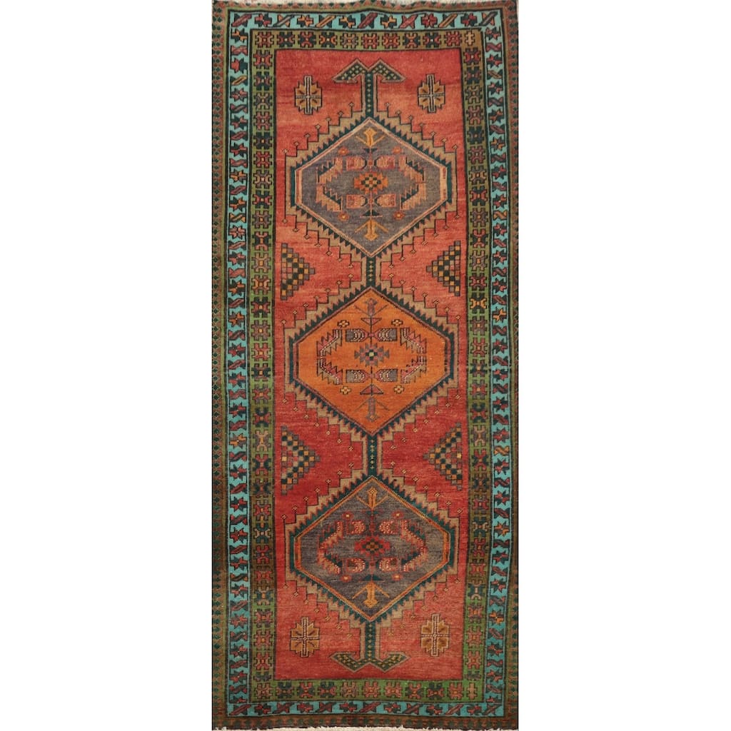 Hand Knotted Oriental 100% Wool Carpet Traditional Tribal Oranges & Rust Ardebil Runner Rug - 8' 7'' X 3' 5''