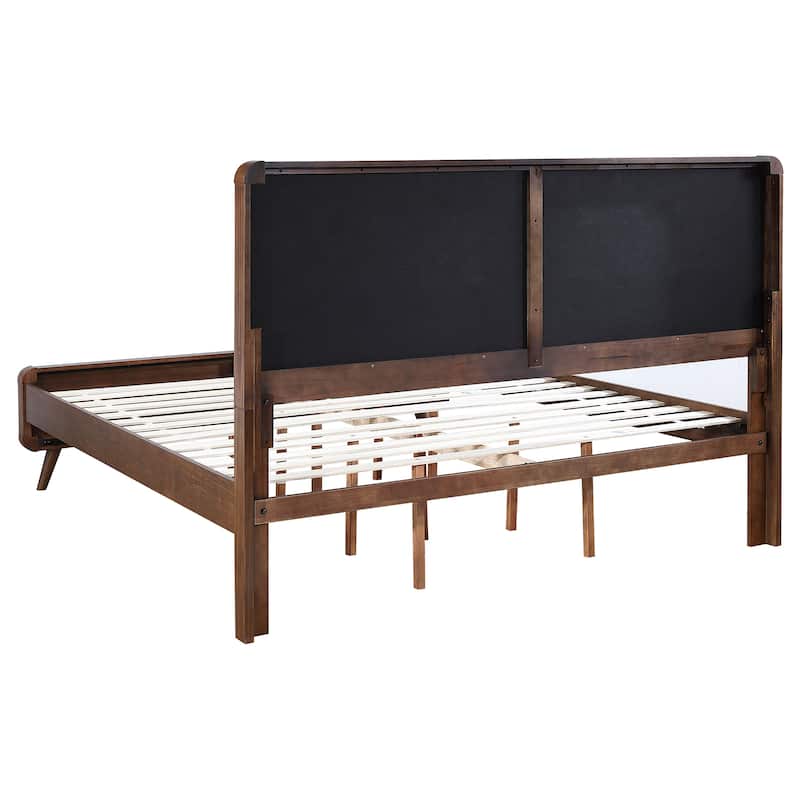 Dark Walnut Eastern King Platform Bed with Tufted Upholstery and Storage Drawers