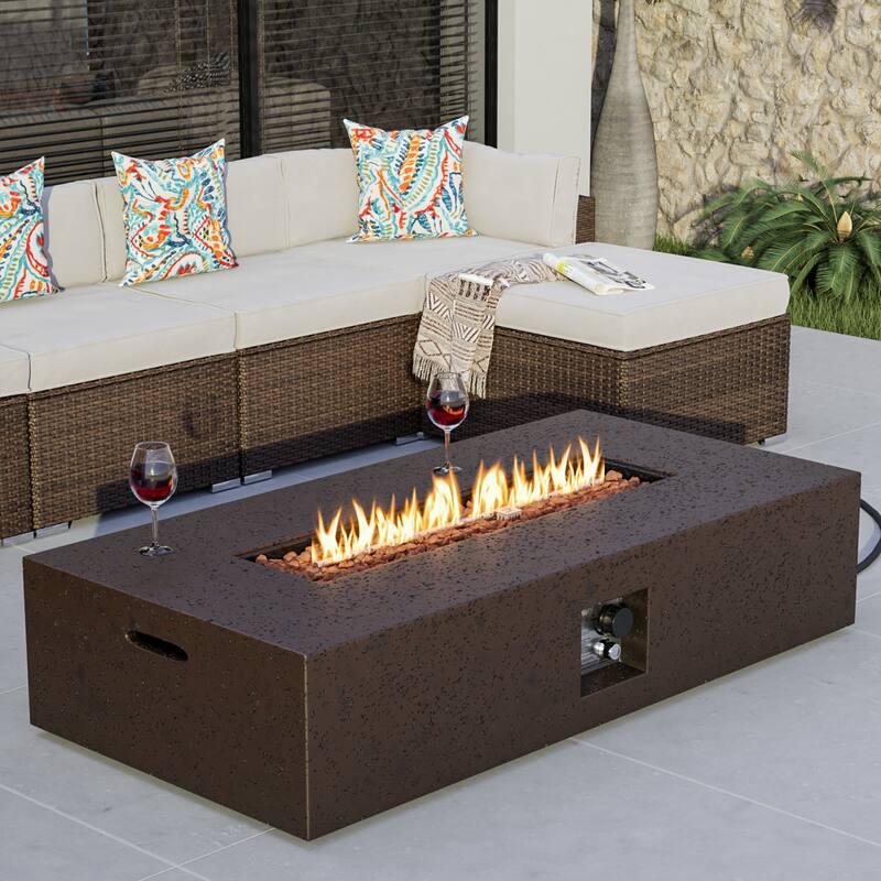 COSIEST Outdoor Rectangle Concrete Fire Pit Table (50,000 BTU) - On ...