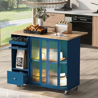 Kitchen Island with Drop Leaf and LED Light