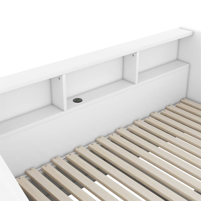 Twin to King Size Daybed with Storage Bookcases and Charging Station