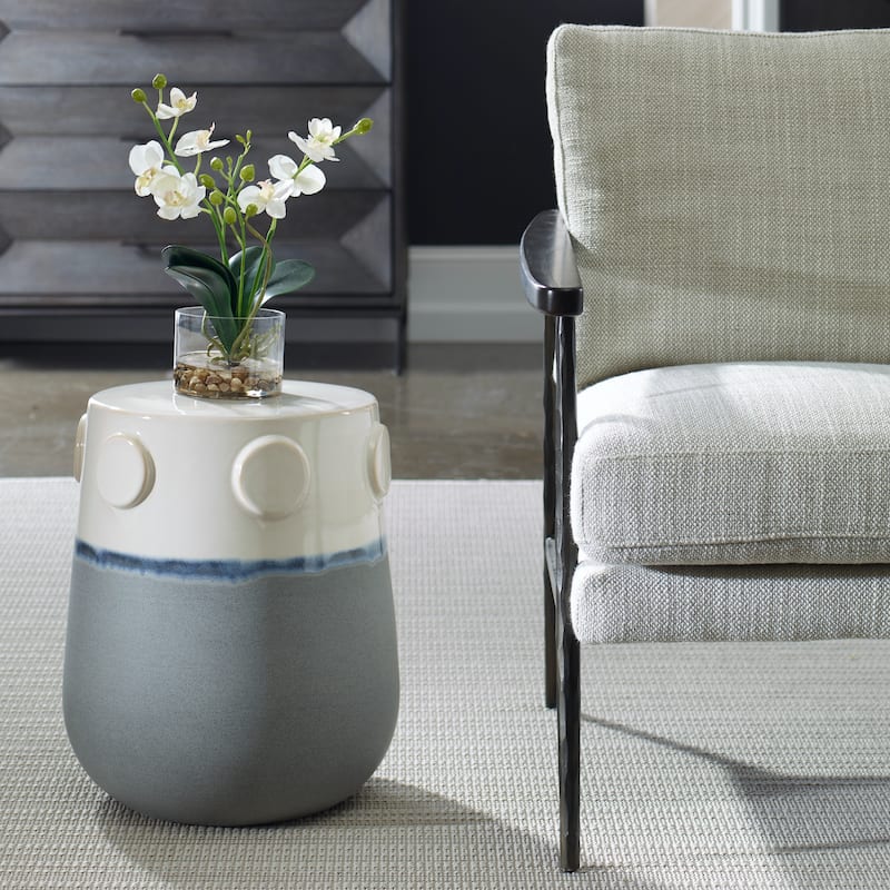 Cylindrical Dual Tone Outdoor Garden Stool - 17.25" - Blue and Gray