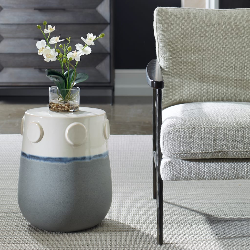 Cylindrical Dual Tone Outdoor Garden Stool - 17.25" - Blue and Gray