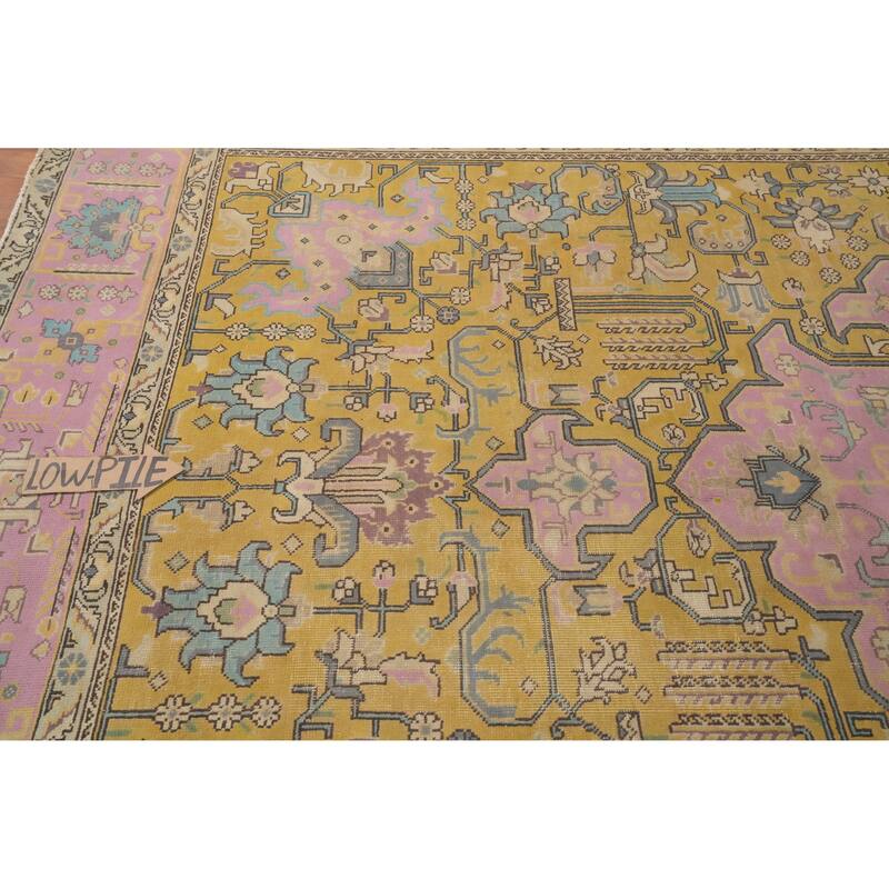 Hand Knotted Oriental 100% Wool Carpet Traditional Floral Yellow & Gold Tabriz Area Rug - 11' 2'' X 8' 0''