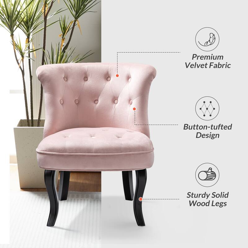 Paolino 25.1" Wide Traditional Velvet Button-tufted Back Stools with Wood Legs by HULALA HOME