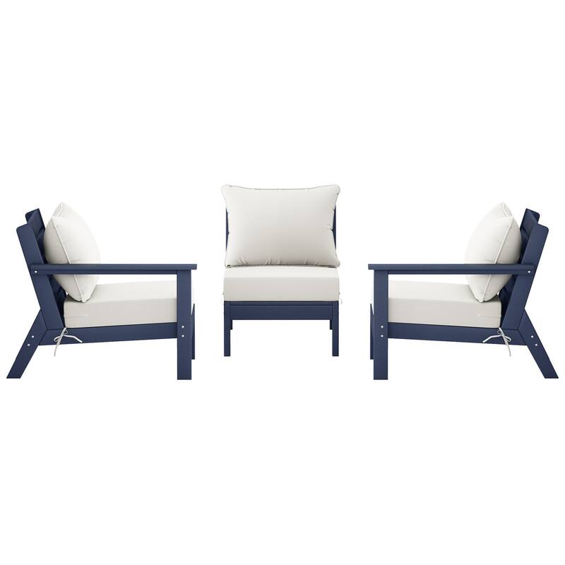Polytrends Birchwood All Weather HDPE Outdoor Patio Deep Seating Navy Blue Sofa With Cushions (3-Piece)